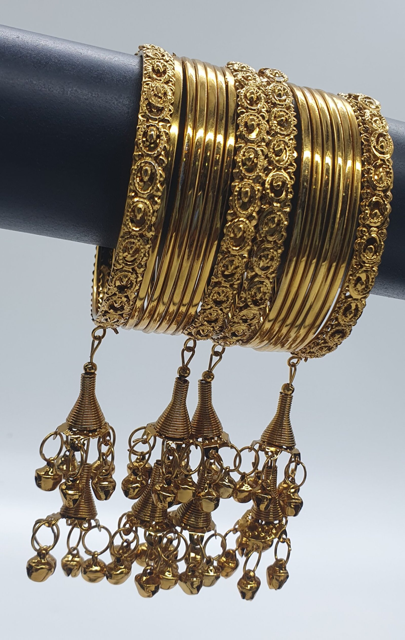 Oxidised Gold Bangles with Jhumkha Hangings