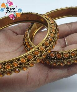 Orange Stone Oxidised Gold Bangles
