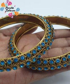 Blue Stone With Oxidised Gold Bangles