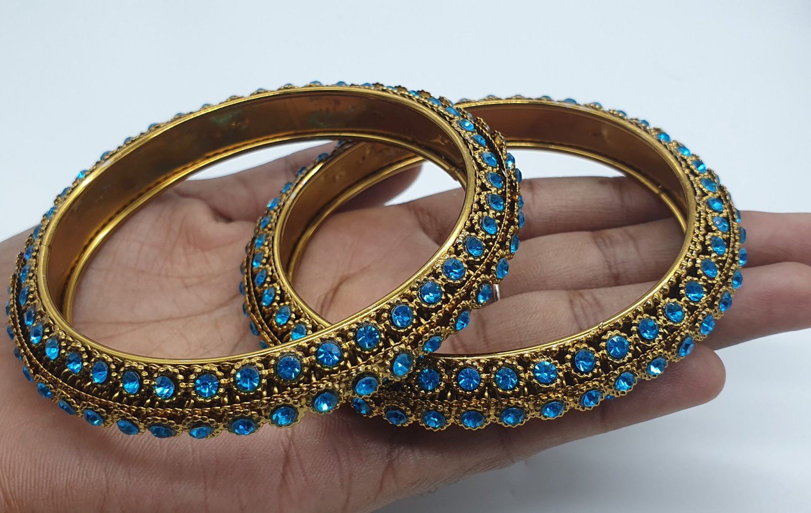 Blue Stone With Oxidised Gold Bangles Blue Stone With Oxidised Gold Bangles