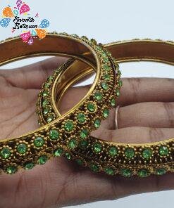 Light Green Stone With Oxidised Gold Bangles