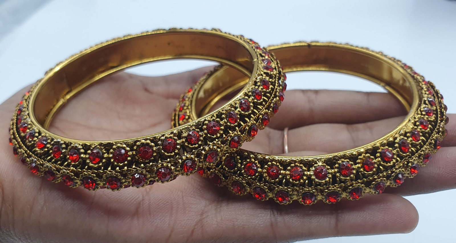 Red Stone With Oxidised Gold Bangles Red Stone With Oxidised Gold Bangles