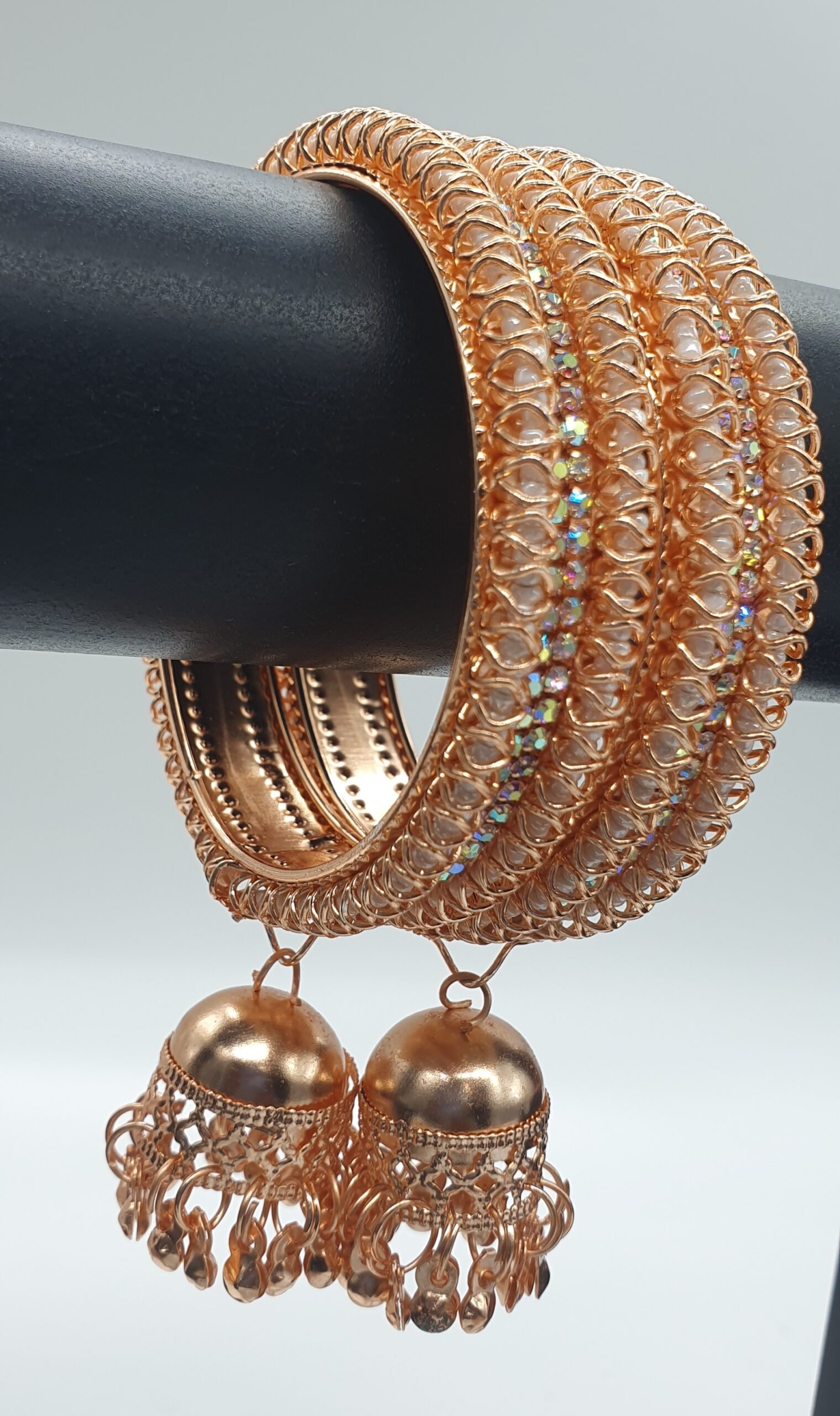 Oxidised Rose Gold Bangles with Jhumkha Hangings