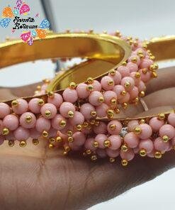Gold & Pink Pearl with Oxidised Gold Bangles