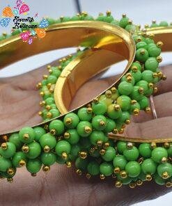 Gold & Light Green Pearl Bangles