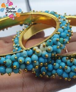 Gold & Light Blue Pearl Bangles
