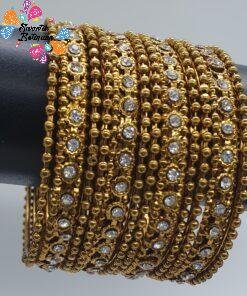 White Stone Oxidised Gold Bangles