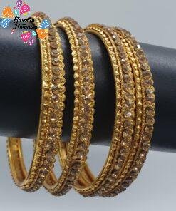Gold Stone With Oxidised Gold Bangles
