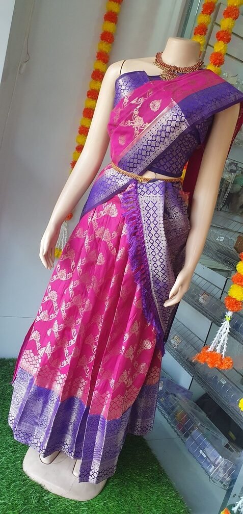 Pink With Purple and Gold Colour Banaras Half Saree