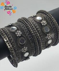 Black Silver Oxidised Bangle set