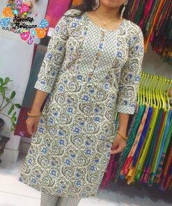 Grey and Blue Colour Casual Women Kurthi Top With Pant