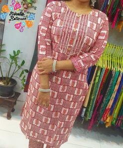 Red and White Colour Casual Women Kurthi Top With Pant