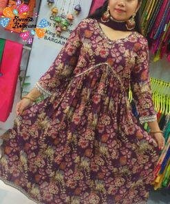 Magenta and Purple Colour Mixed Alya Cut Kurthi