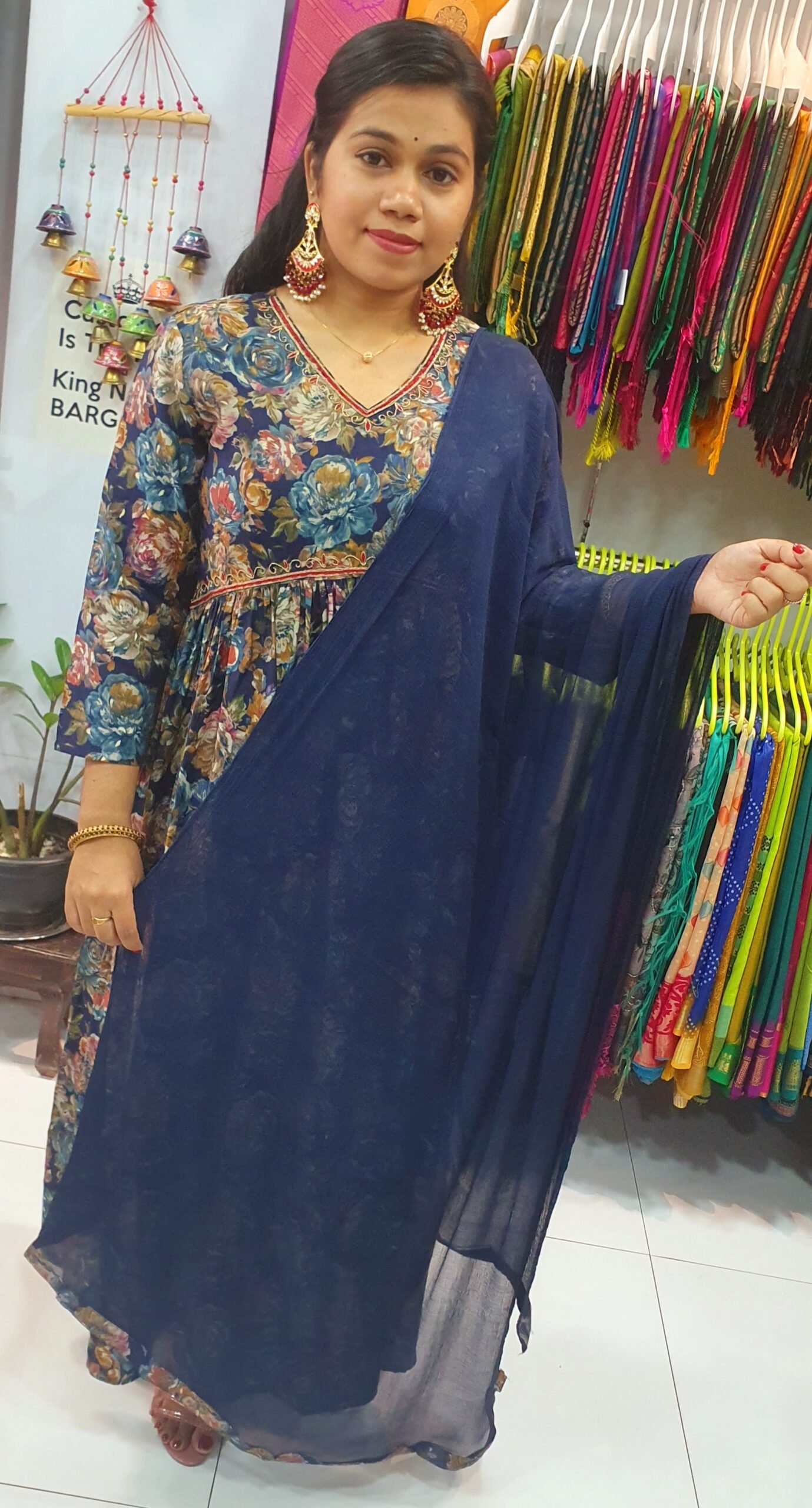 Blue and Yellow Colour Mixed Alya Cut Kurthi Blue and Yellow Colour Mixed Alya Cut Kurthi