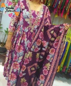 Pink and Purple Colour Mixed Alya Cut Kurthi
