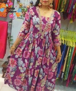 Alternative view of Pink and Purple Colour Mixed Alya Cut Kurthi