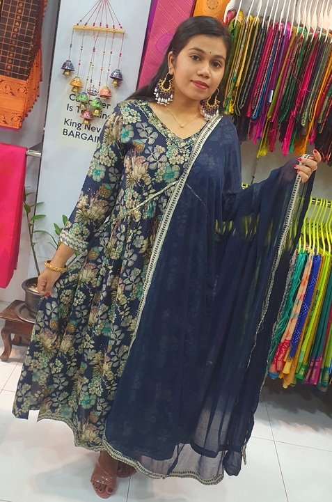 Blue and Grey Colour Mixed Alya Cut Kurthi - Image 4