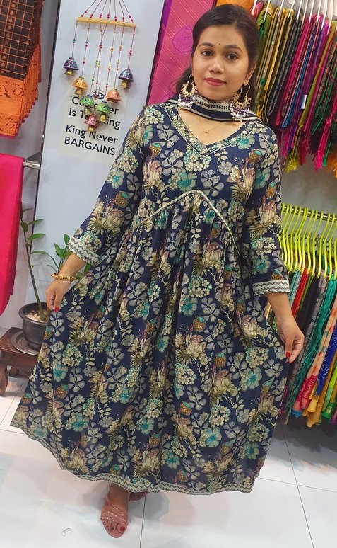 Blue and Grey Colour Mixed Alya Cut Kurthi - Image 2