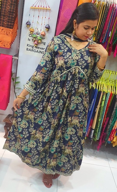 Blue and Grey Colour Mixed Alya Cut Kurthi