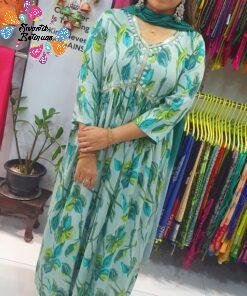 Blue and Green Colour Mixed Alya Cut Kurthi Blue and Green Colour Mixed Alya Cut Kurthi