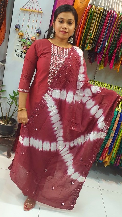 Brown and White Colour Full Set Shalwar Ready Made