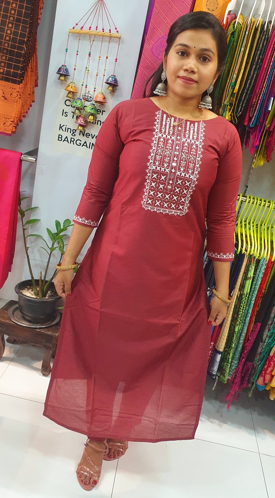 Brown and White Colour Full Set Shalwar Ready Made - Image 5