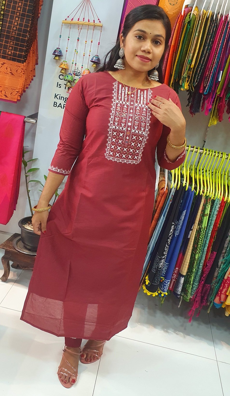 Brown and White Colour Full Set Shalwar Ready Made - Image 3