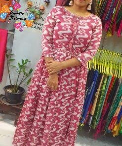 White and Pink Embroidery Frock Style Kurthi
