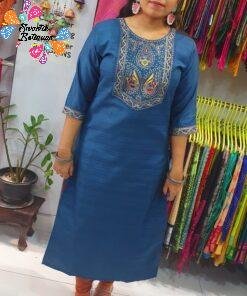 Blue Colour Embroidery Side Open Kurthi