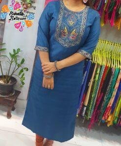 Blue Colour Embroidery Side Open Kurthi