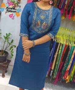 Blue Colour Embroidery Side Open Kurthi
