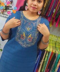 Blue Colour Embroidery Side Open Kurthi Blue Colour Embroidery Side Open Kurthi