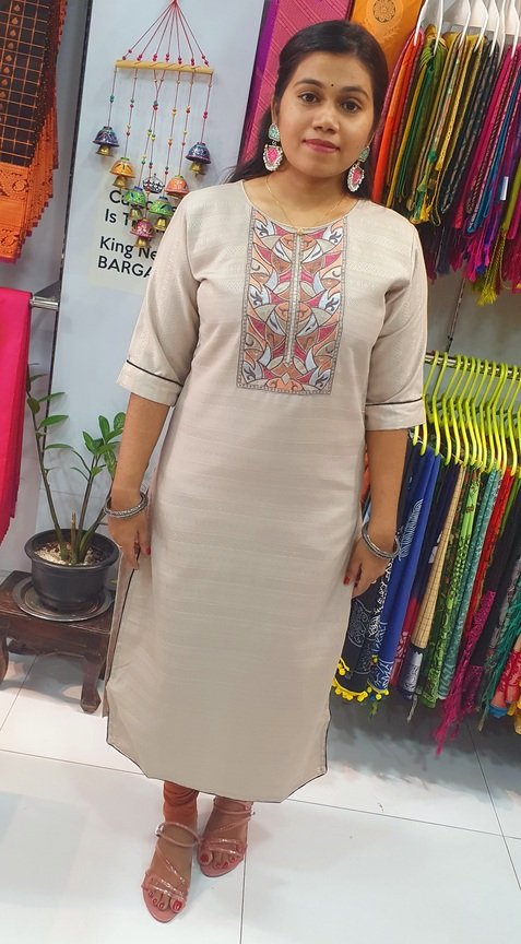 Beige Colour Embroidery Side Open Kurthi Beige Colour Embroidery Side Open Kurthi