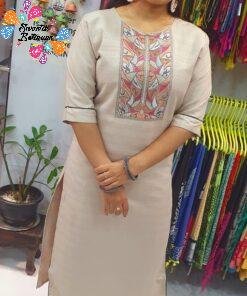 Beige Colour Embroidery Side Open Kurthi Beige Colour Embroidery Side Open Kurthi