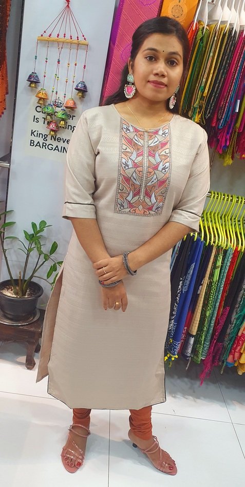 Beige Colour Embroidery Side Open Kurthi Beige Colour Embroidery Side Open Kurthi - Image 5