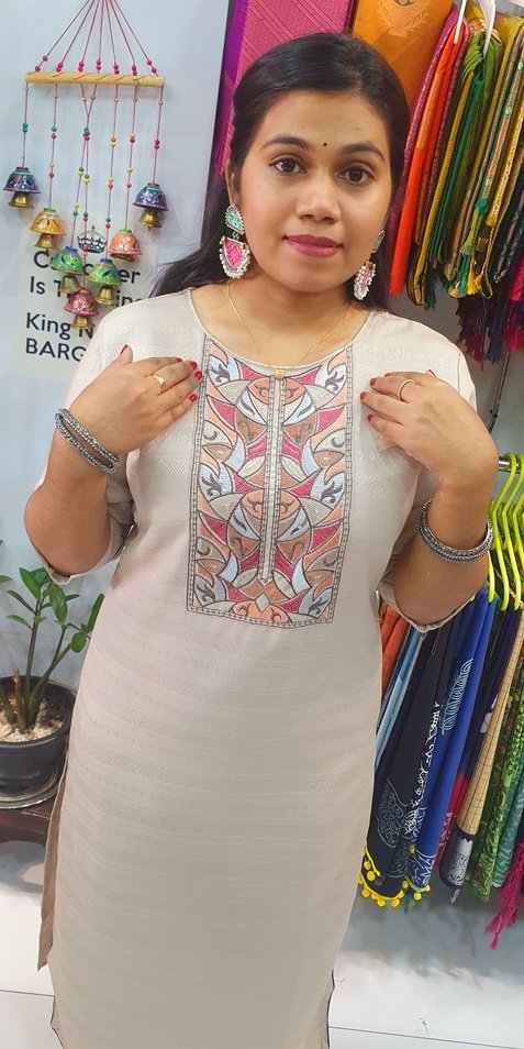 Beige Colour Embroidery Side Open Kurthi Beige Colour Embroidery Side Open Kurthi - Image 4