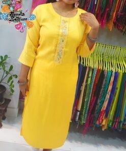 Yellow Colour Embroidery Side Open Kurthi