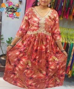 Alternative view of Pink and Red Colour Mixed Alya Cut Kurthi