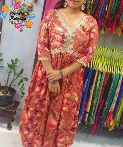 Pink and Red Colour Mixed Alya Cut Kurthi