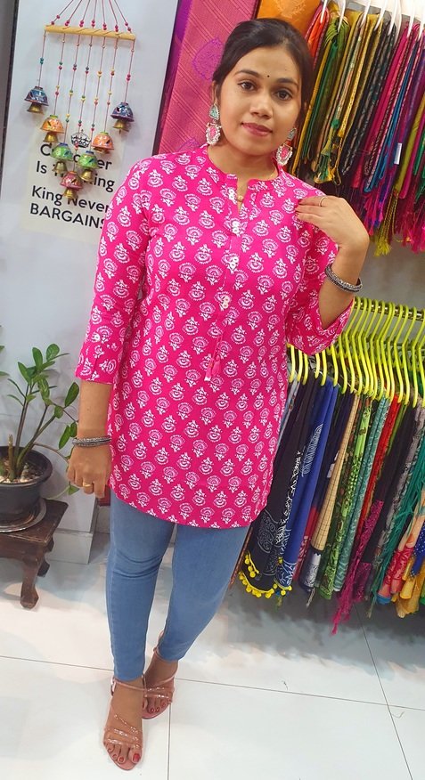 Pink Colour Short Kurthi Pink Colour Short Kurthi - Image 2