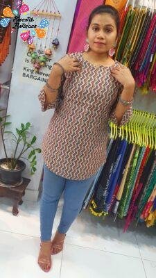 Brown and Grey Colour Short Kurthi