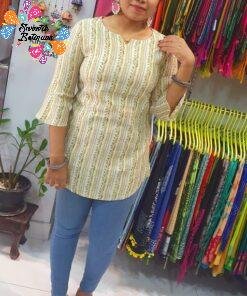 Plus Size Clothing for Women Alternative view of Green and White Colour Short Kurthi