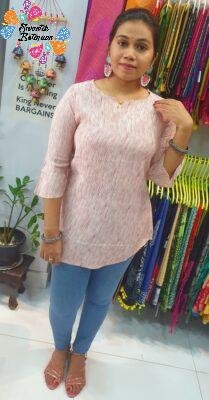Brown and White Colour Short Kurthi