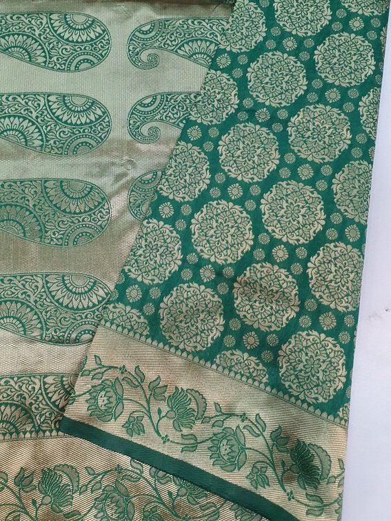 Green and Gold Colour Chakra Designer Banarasi Silk Saree