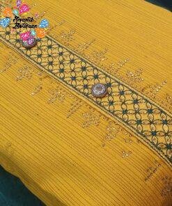Floral Yellow and Green Silk Cotton Shalwar Material