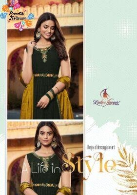 Designer Dark Green Frock Style Women Kurthi with Lime Green Plaza Pant