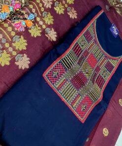 Navy Blue Colour Embroider Shalwar Suit Material