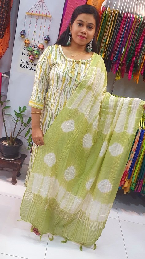 Green and White Colour Full Sets Shalwar Ready Made