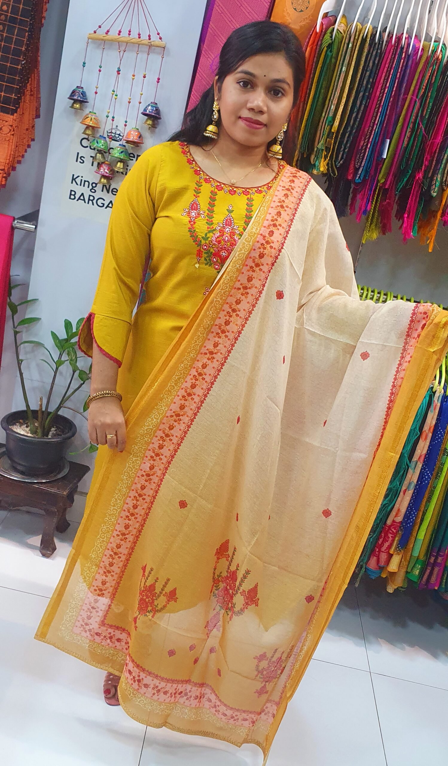 Yellow and Red Colour Full Set Shalwar Ready Made