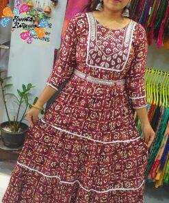 Maroon and White Colour Embroidery Frock Style Kurthi Maroon and White Colour Embroidery Frock Style Kurthi